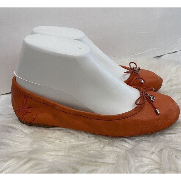 Sam Edelman Size 6.5M Felicia Ballet Flats Orange Leather Comfort Bow - Picture 1 of 8